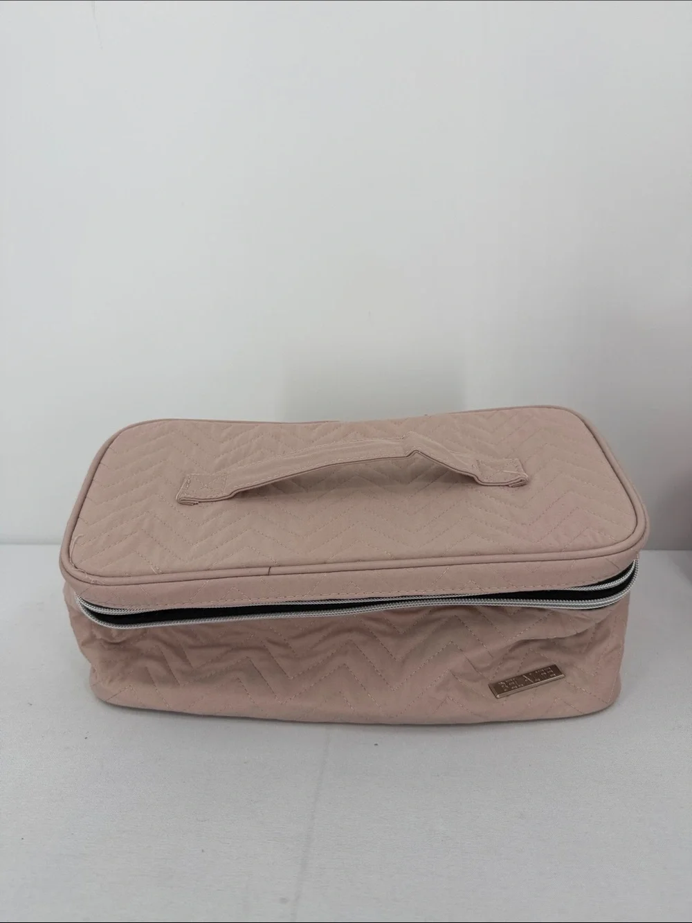 Pink quilted large makeup bag Travel Organizer Train Case Removable Dividers